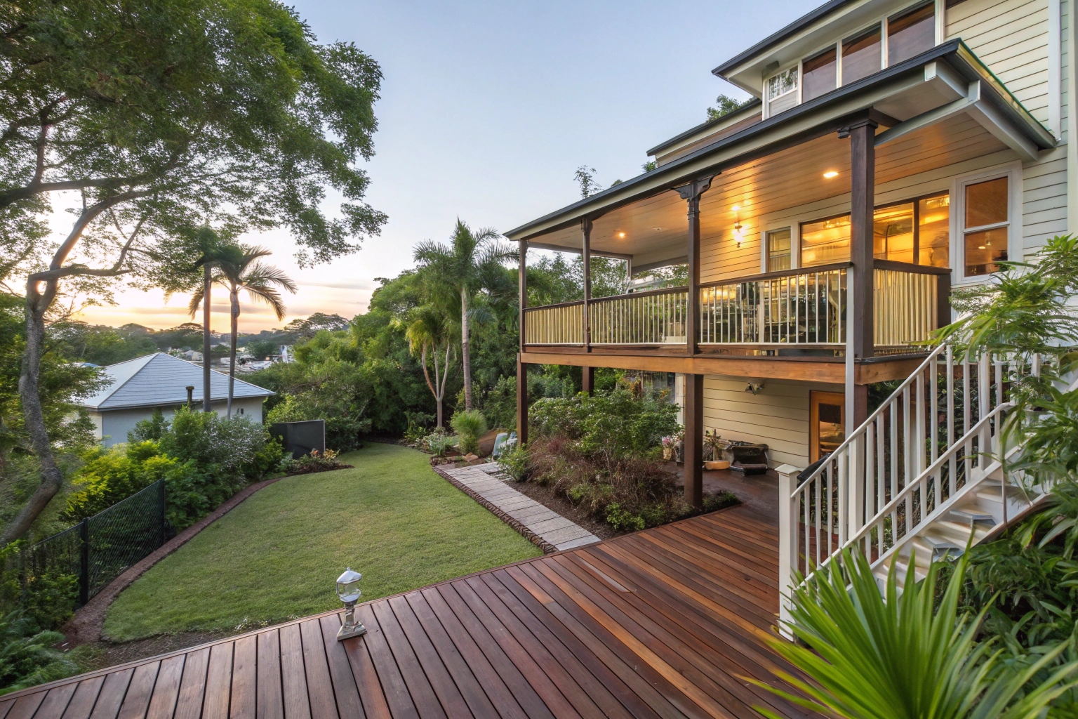 Elevated timber deck overlooking garden in Ipswich Queensland