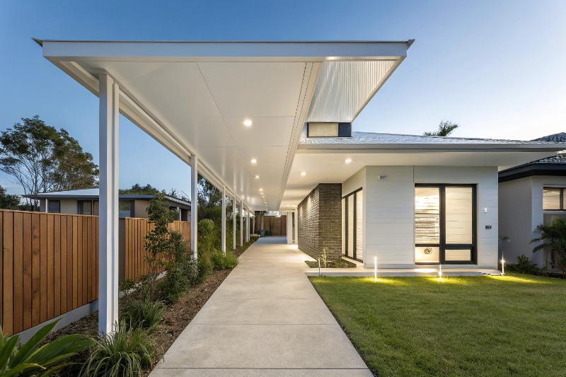 covered-walkway-granny-flat-connection Covered walkway connecting main home to granny flat on Ipswich property