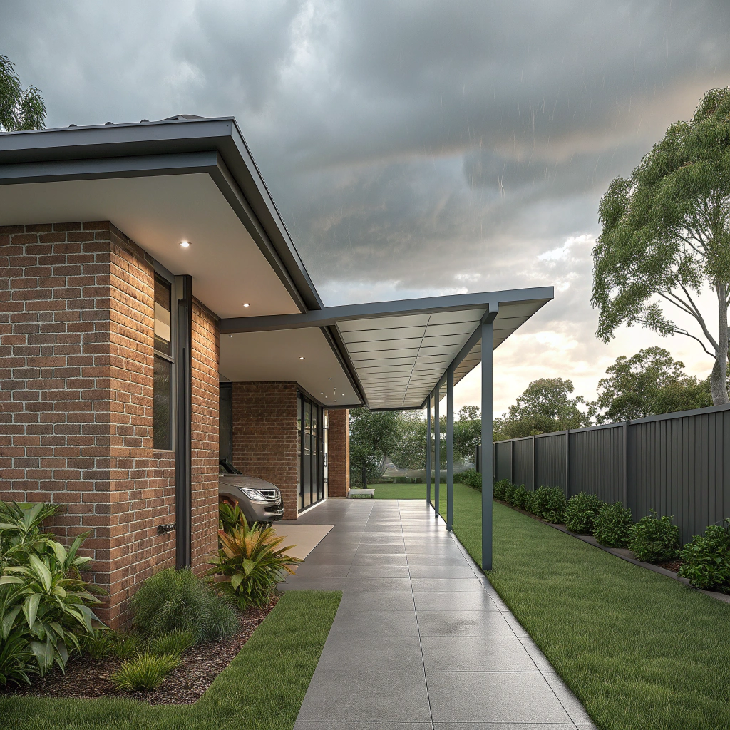 Covered walkway connecting house to garage on Ipswich residential property