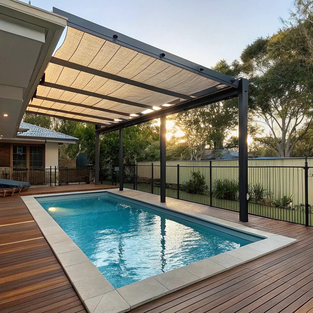 Shade structure over residential pool area providing UV protection and comfort in Ipswich