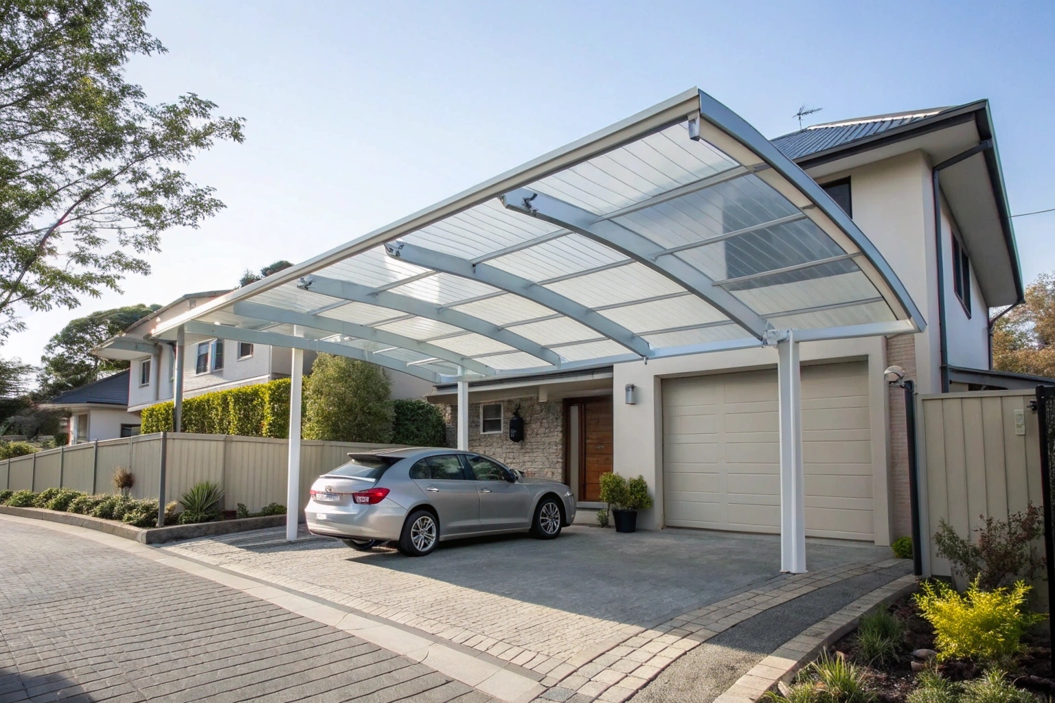 Polycarbonate roof panels installed on residential carport in Ipswich