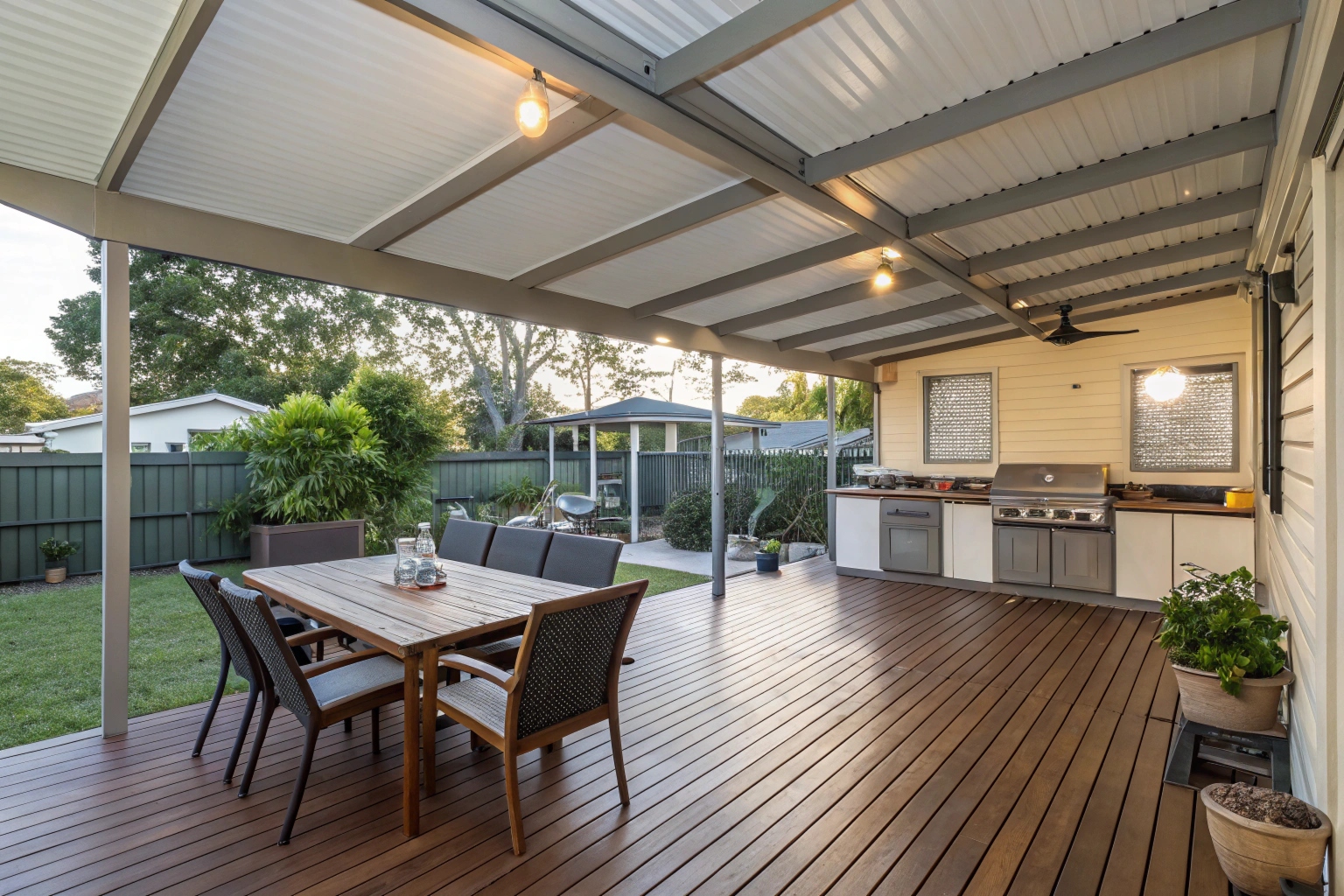 Extended deck entertainment area in Ipswich with outdoor dining and BBQ space