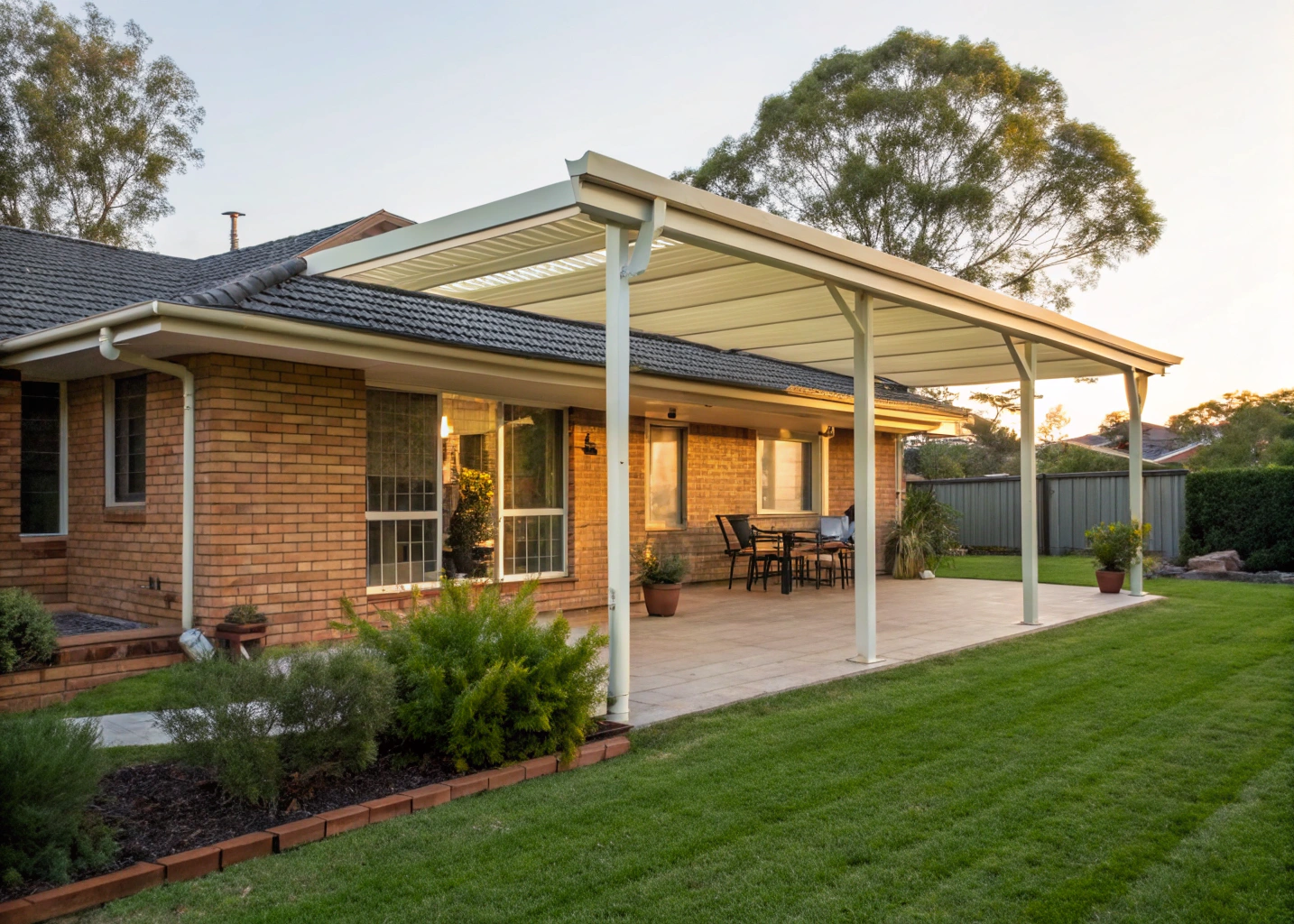 Attached Colorbond roof pergola on a brick Queensland home in Ipswich