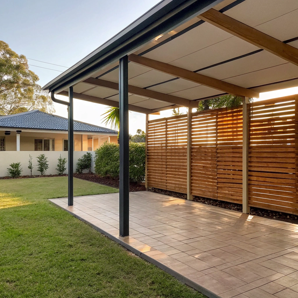 Pergola with timber privacy screening on the side of a suburban Ipswich backyard